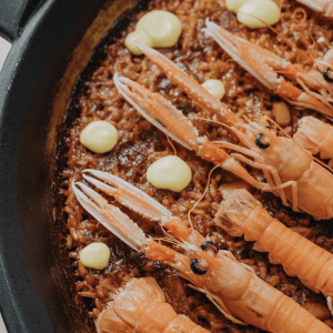 crevettes sur un riz 